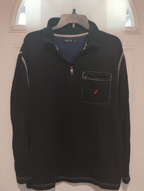 Nautica Men’s Black Half-Zip Sweater with Red Sail Logo